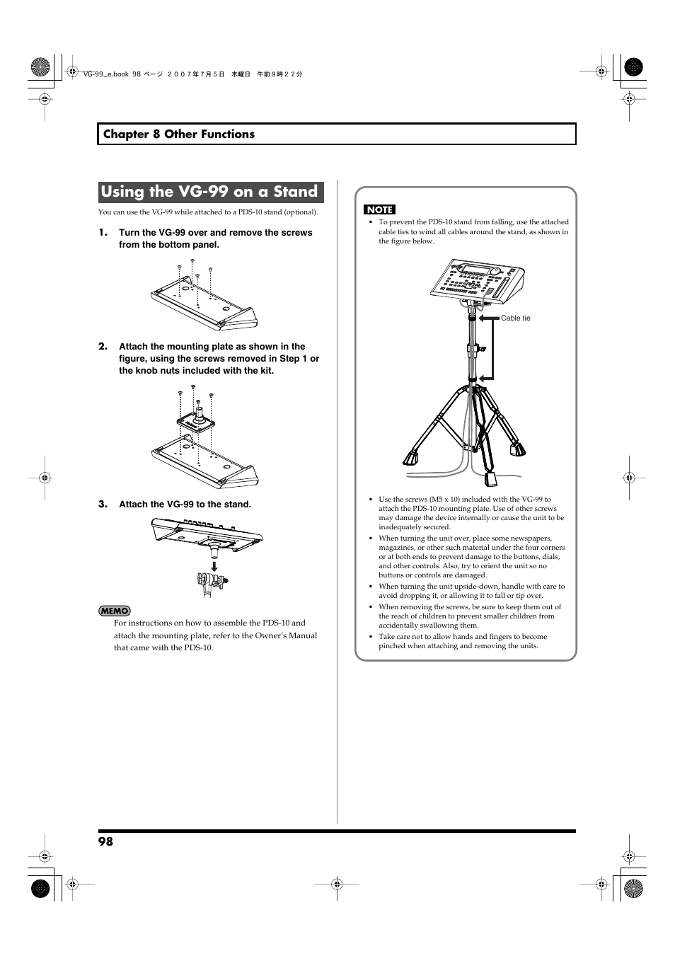 Using the vg-99 on a stand | Roland VG-99 User Manual | Page 98 / 204