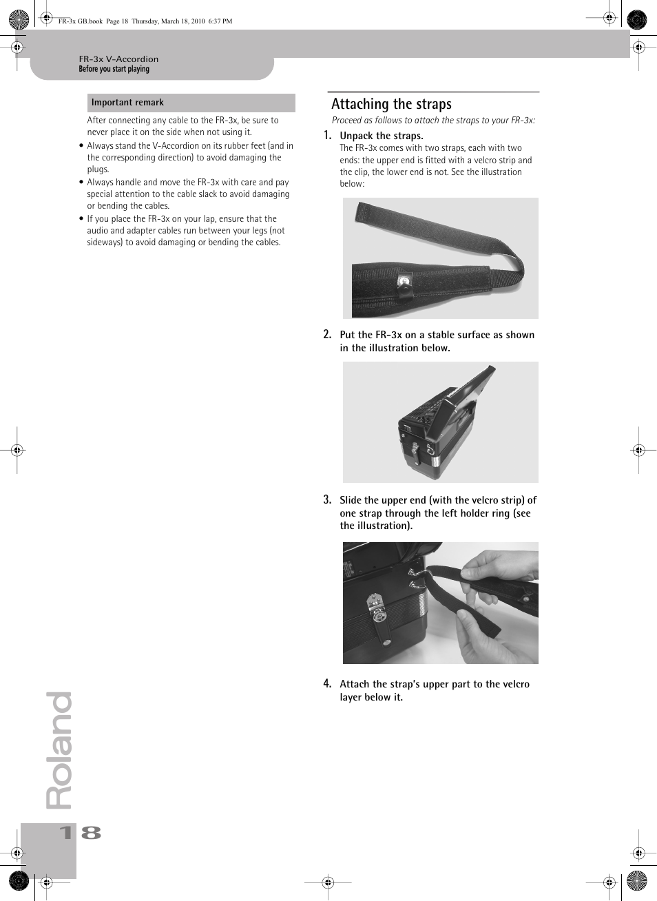 Attaching the straps | Roland FR-3x User Manual | Page 18 / 80