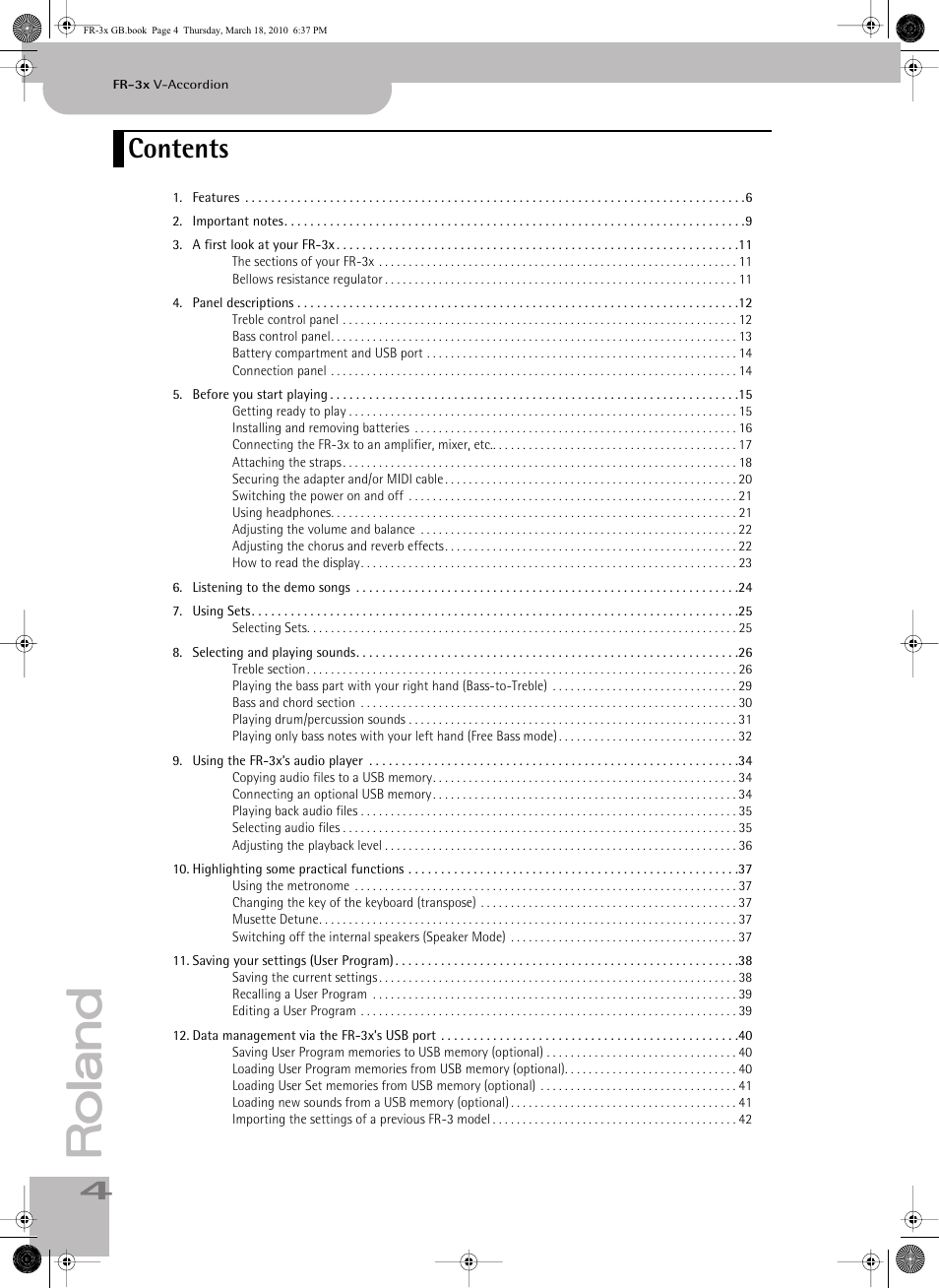 Roland FR-3x User Manual | Page 4 / 80
