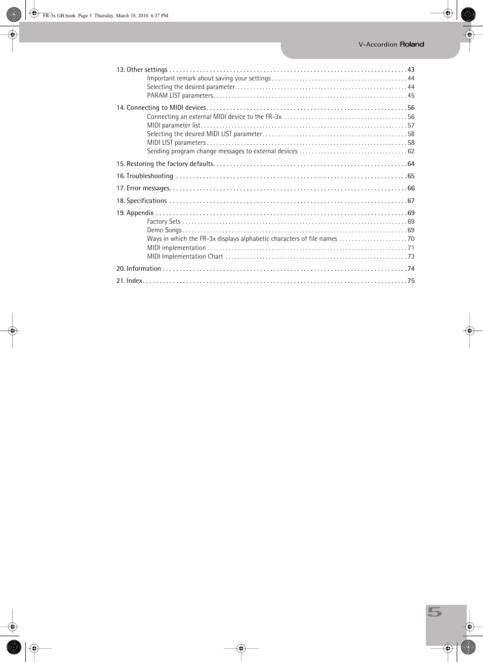 Roland FR-3x User Manual | Page 5 / 80