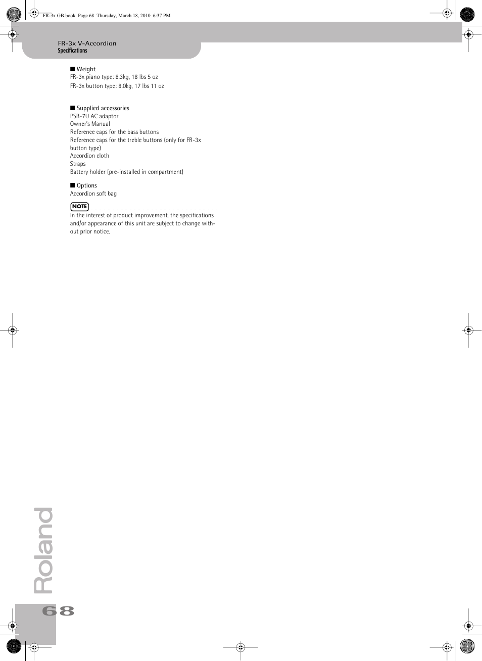 Roland FR-3x User Manual | Page 68 / 80