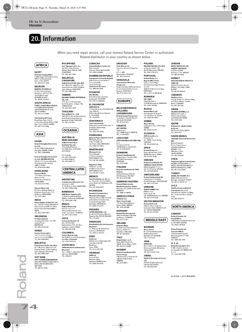 Information | Roland FR-3x User Manual | Page 74 / 80