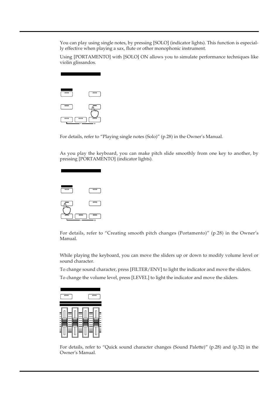 Solo, Portamento, Sound palette | Roland XP-80 User Manual | Page 13 / 36