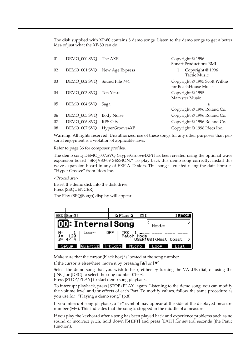 Try out the demo disk | Roland XP-80 User Manual | Page 15 / 36