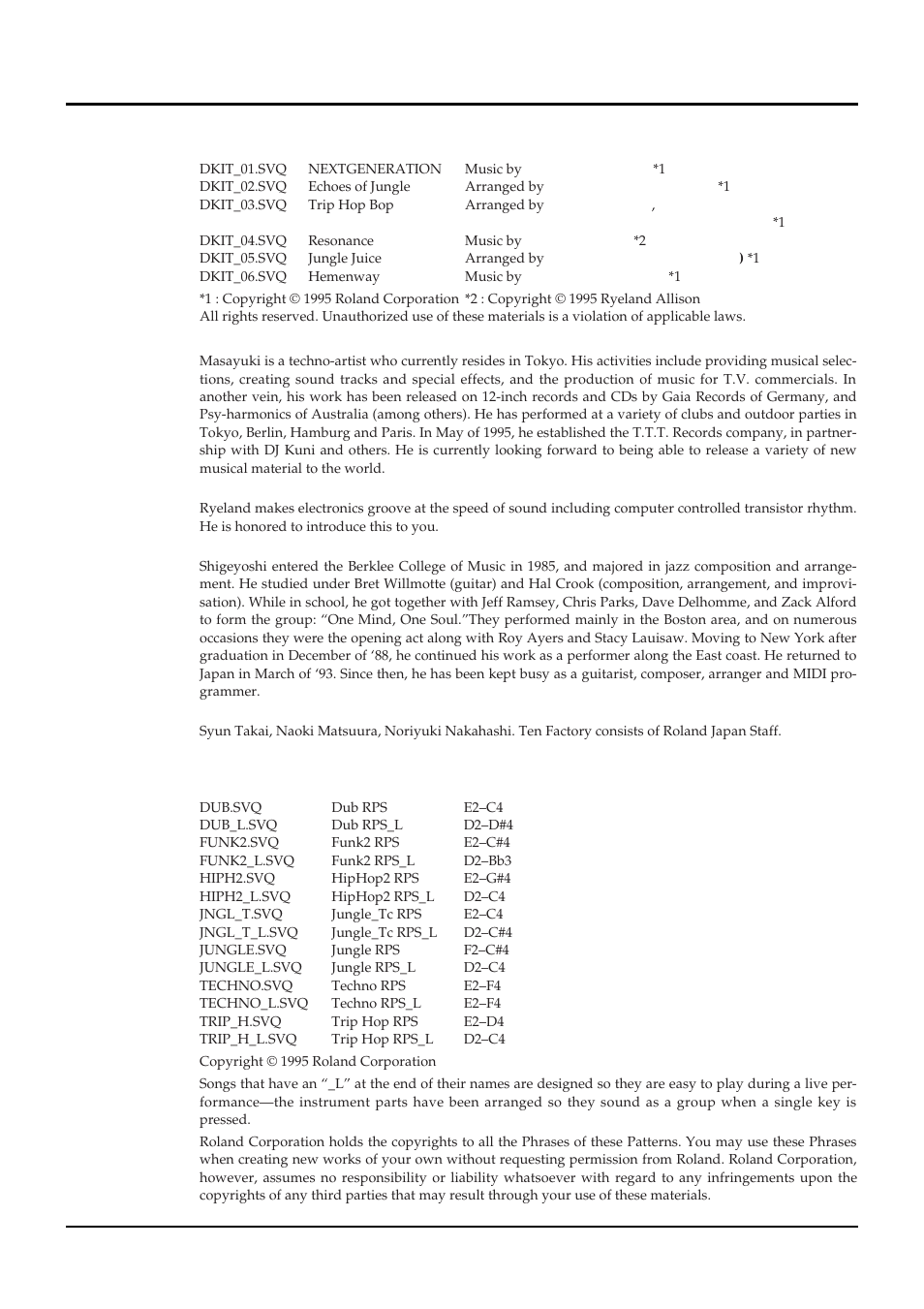 34 demo songs, Demo songs for rps, Dancekit | Roland XP-80 User Manual | Page 34 / 36
