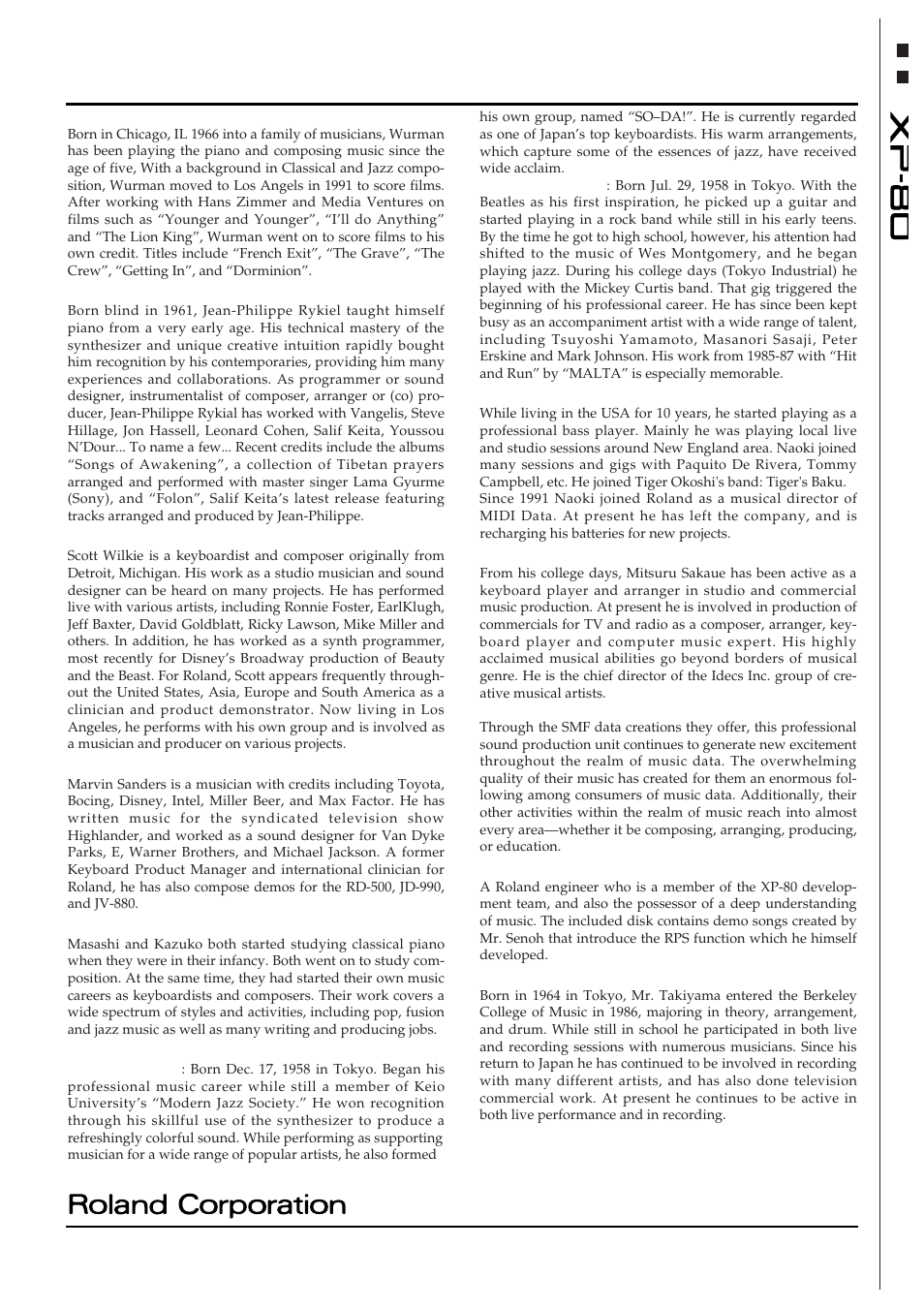 Profiles of composers, Quick st ar t | Roland XP-80 User Manual | Page 36 / 36