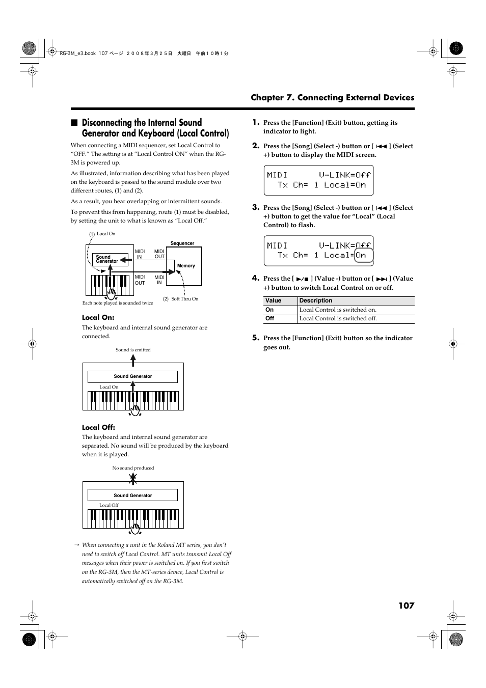 107 chapter 7. connecting external devices | Roland RG-3M User Manual | Page 109 / 132