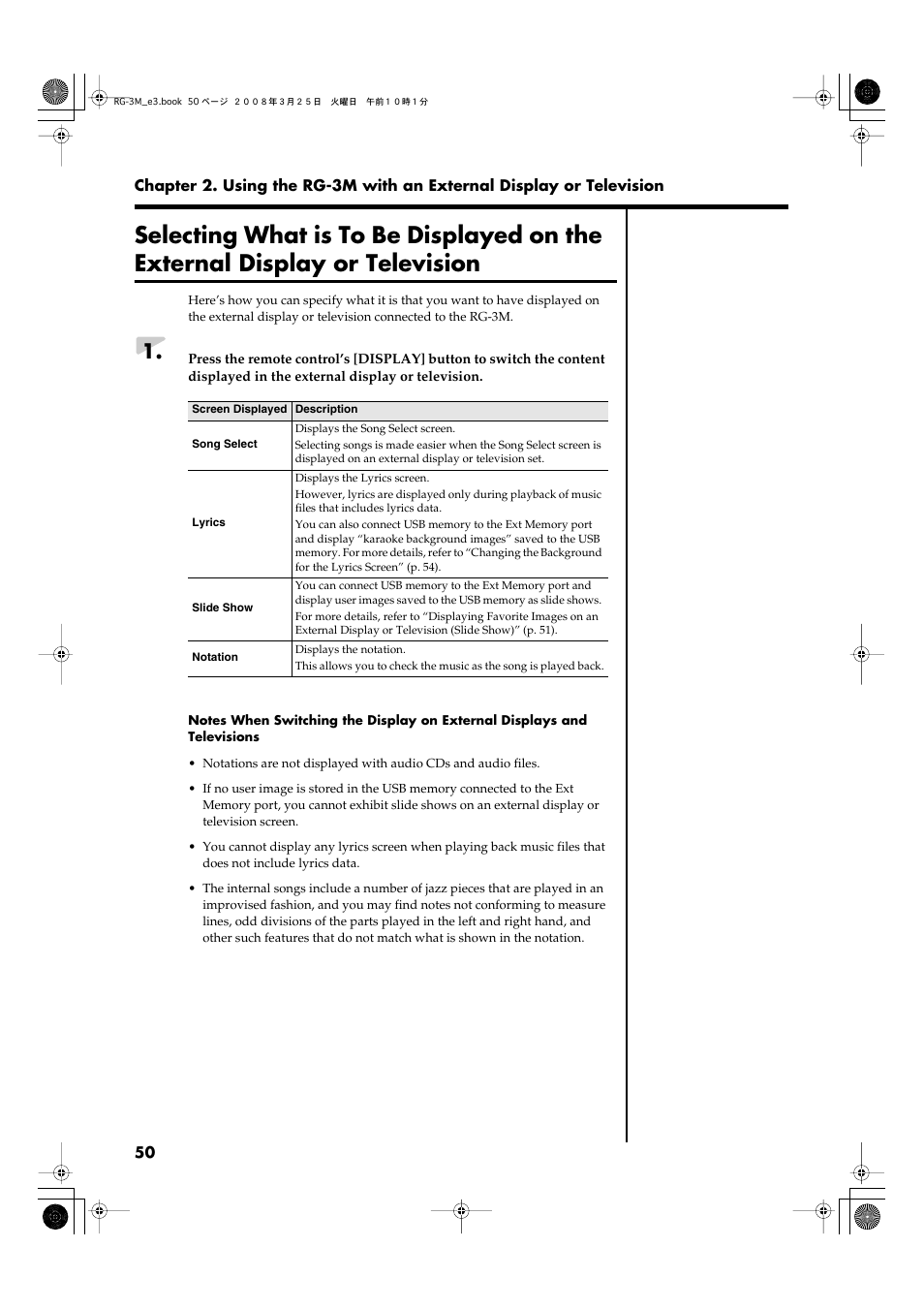 Displaying notations (p. 50), P. 50) | Roland RG-3M User Manual | Page 52 / 132