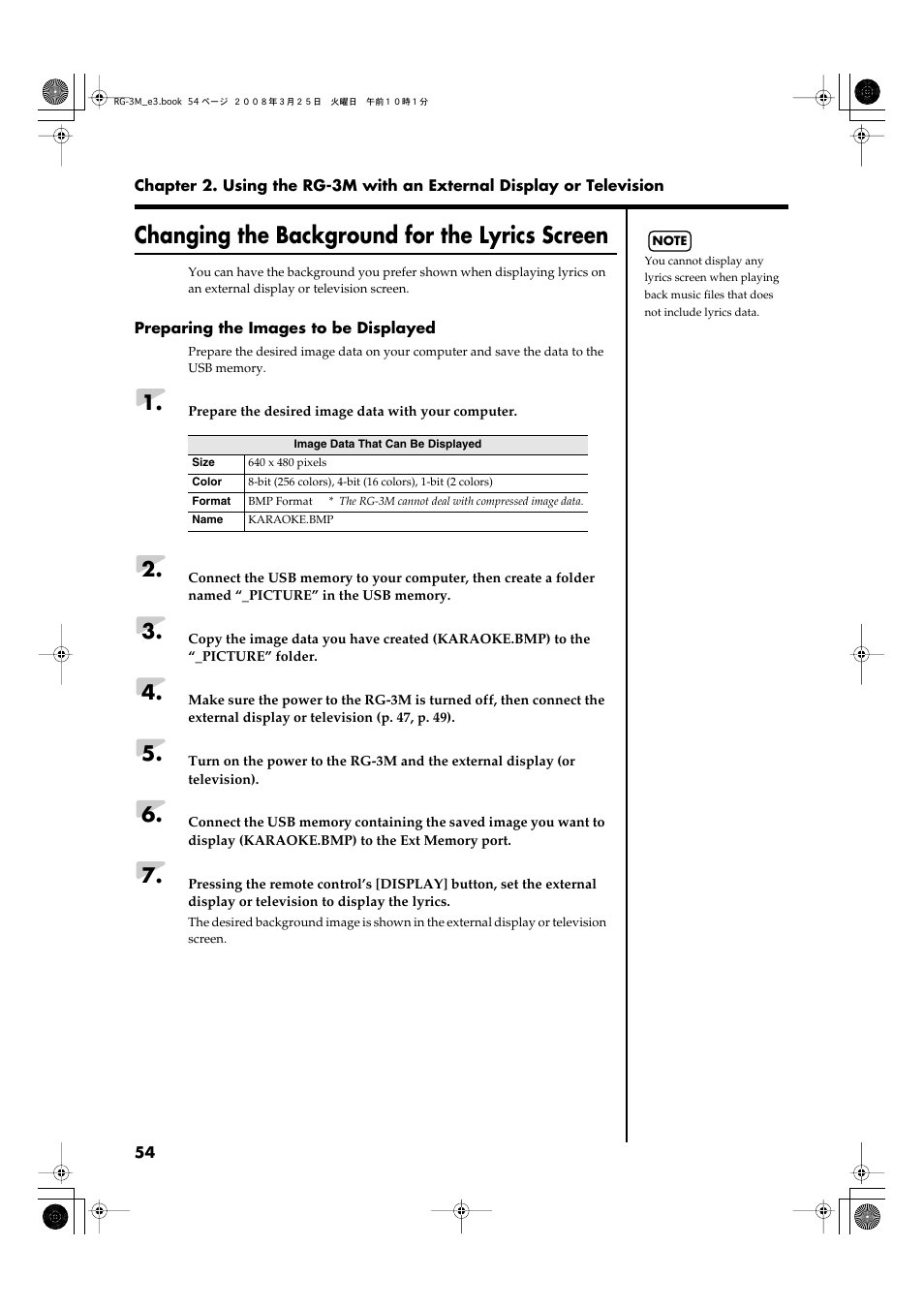 Changing the background for the lyrics screen | Roland RG-3M User Manual | Page 56 / 132