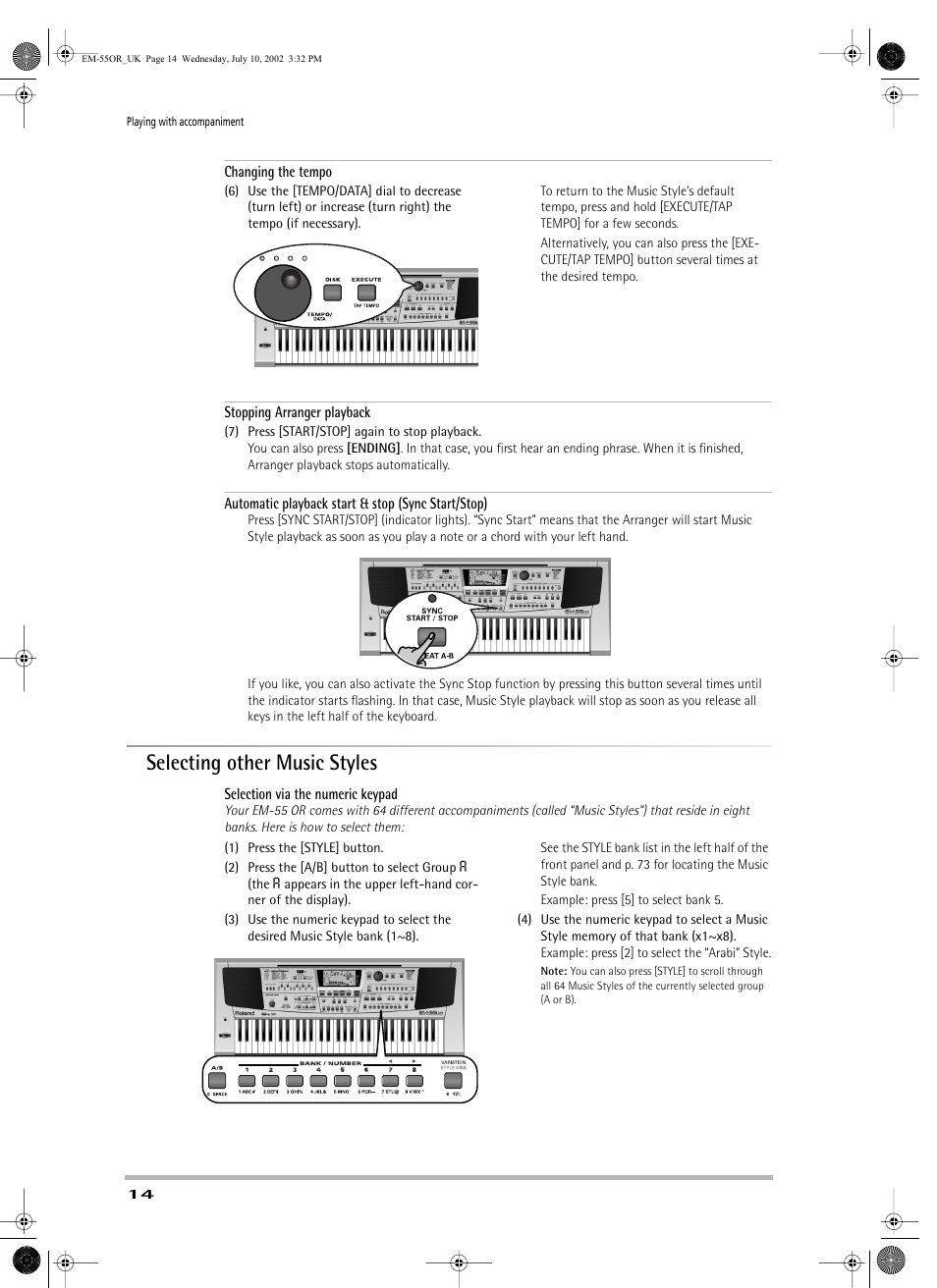 Selecting other music styles | Roland EM-55 User Manual | Page 14 / 98