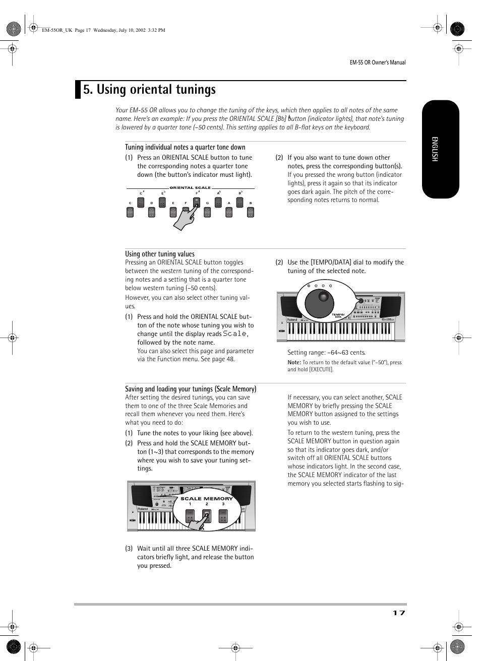 Using oriental tunings | Roland EM-55 User Manual | Page 17 / 98