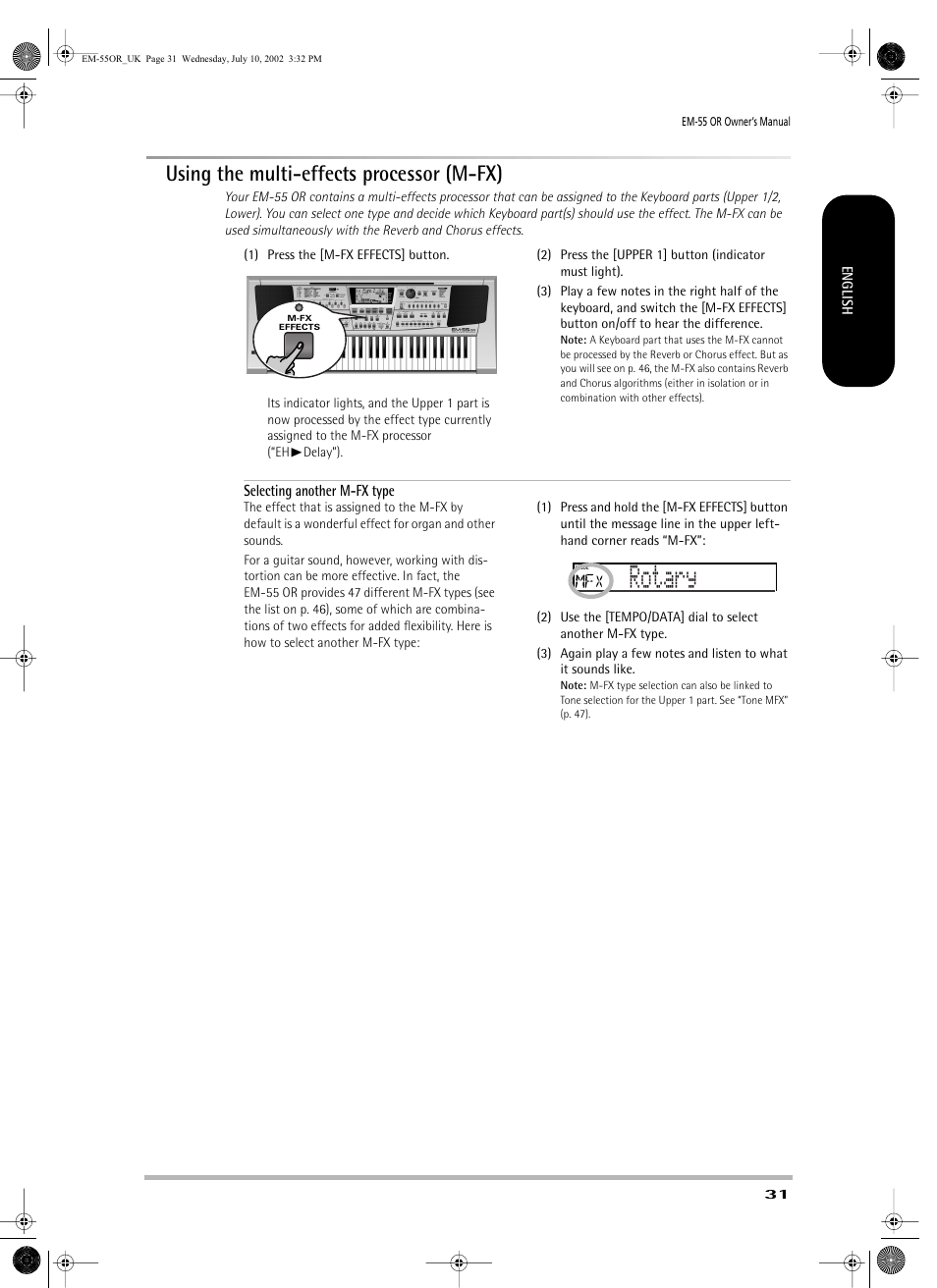 Rotary, Using the multi-effects processor (m-fx) | Roland EM-55 User Manual | Page 31 / 98