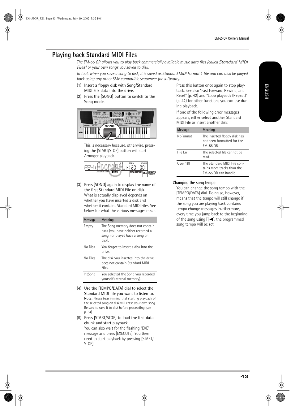 Accrdn4l, Playing back standard midi files | Roland EM-55 User Manual | Page 43 / 98