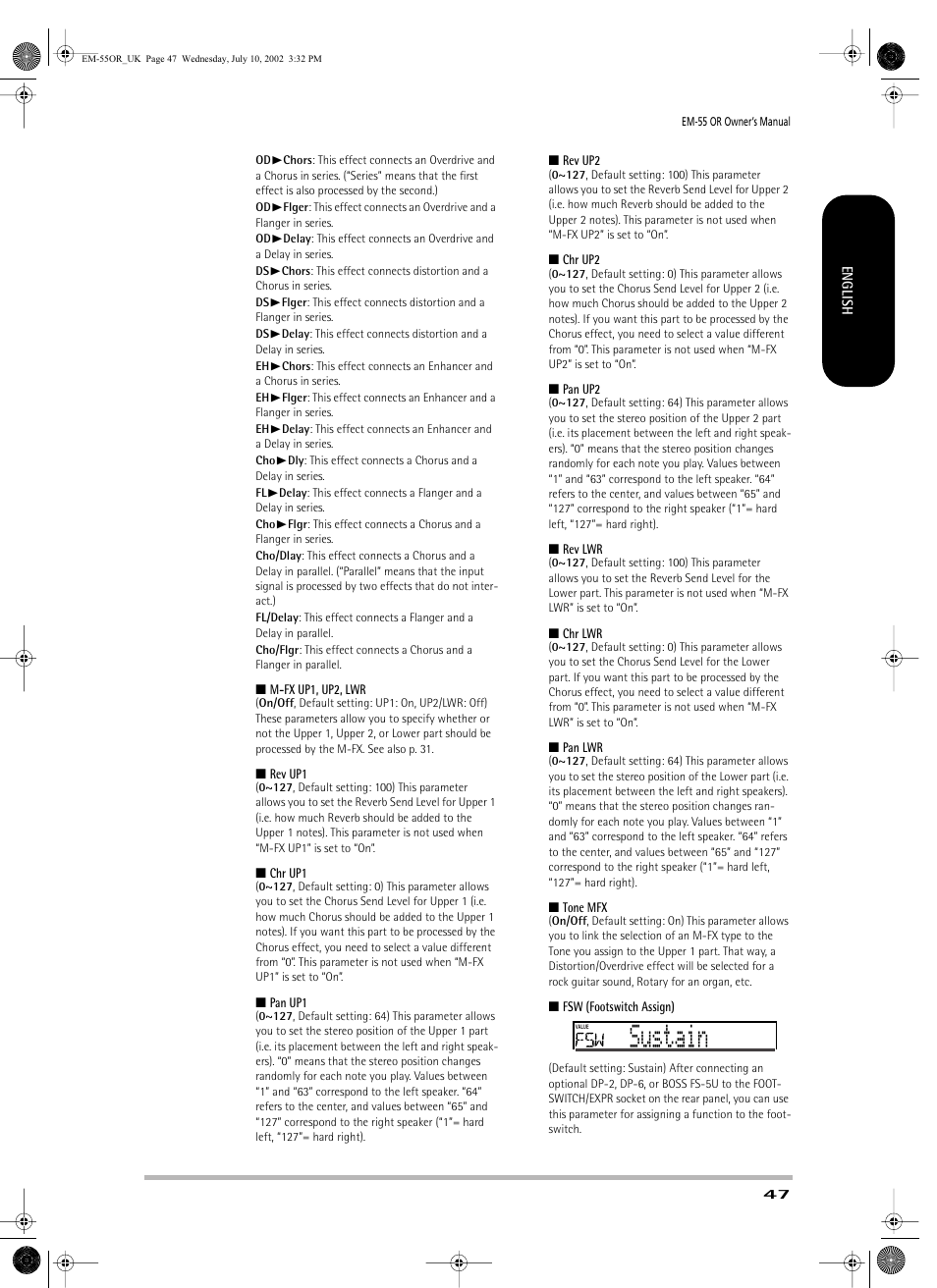 Sustain | Roland EM-55 User Manual | Page 47 / 98