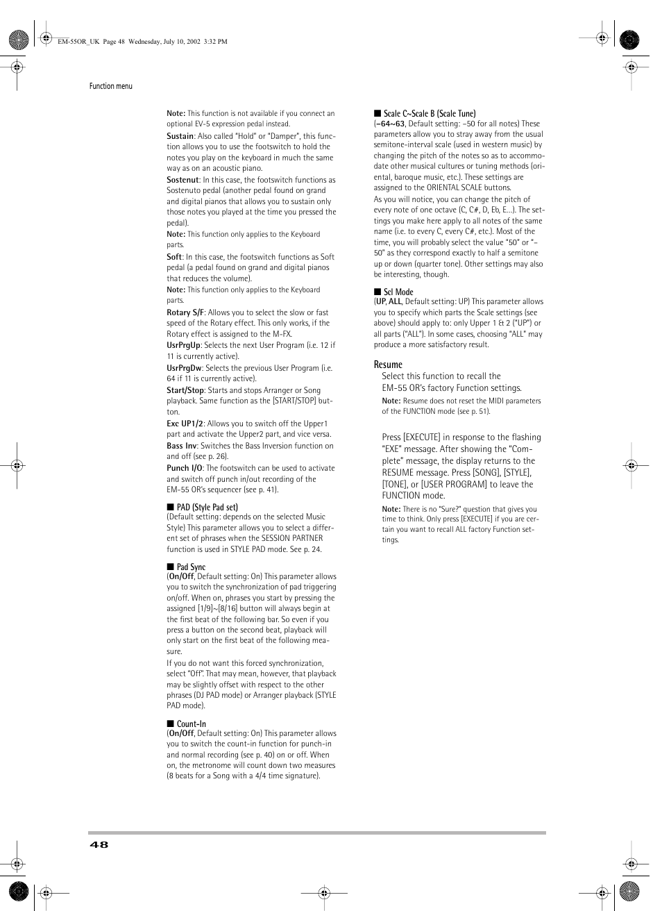 Resume | Roland EM-55 User Manual | Page 48 / 98