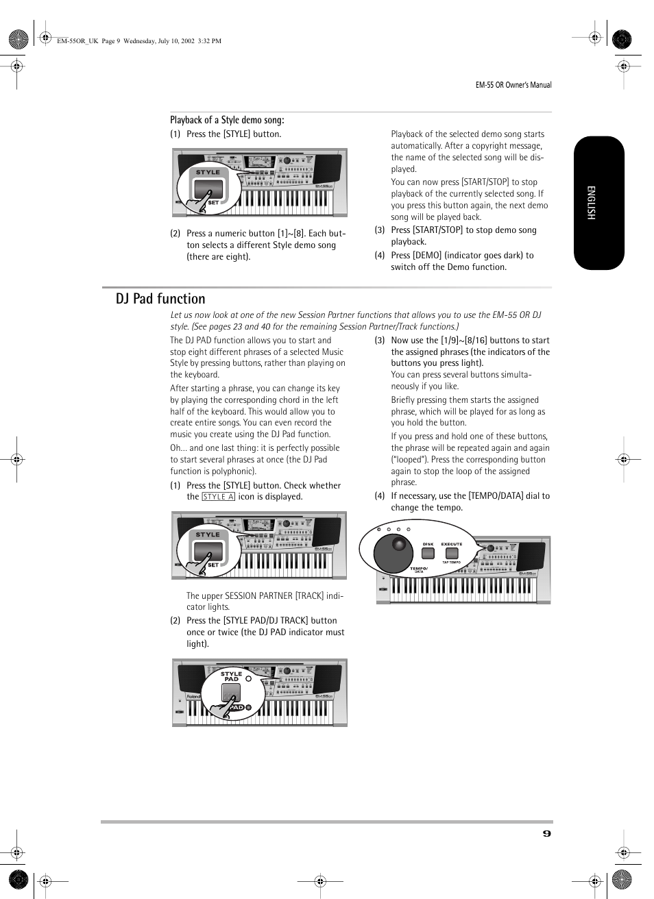 Dj pad function | Roland EM-55 User Manual | Page 9 / 98