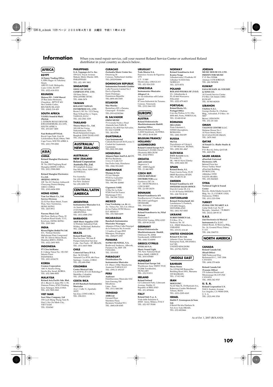 Information | Roland GW-8 User Manual | Page 109 / 112
