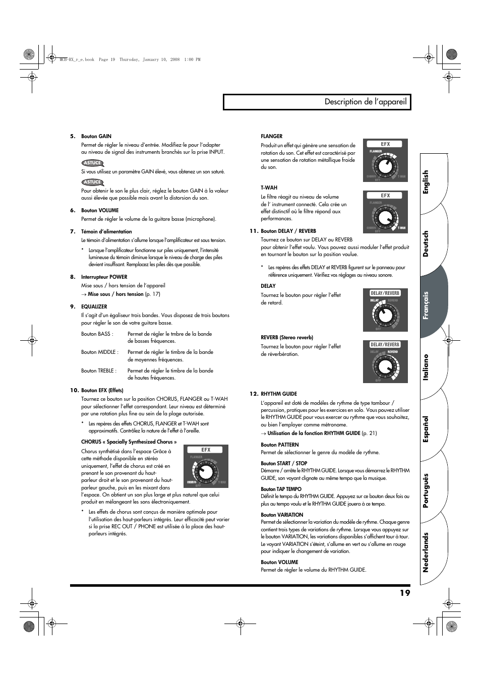 19 description de l’appareil | Roland Musical Instrument Amplifier User Manual | Page 19 / 52