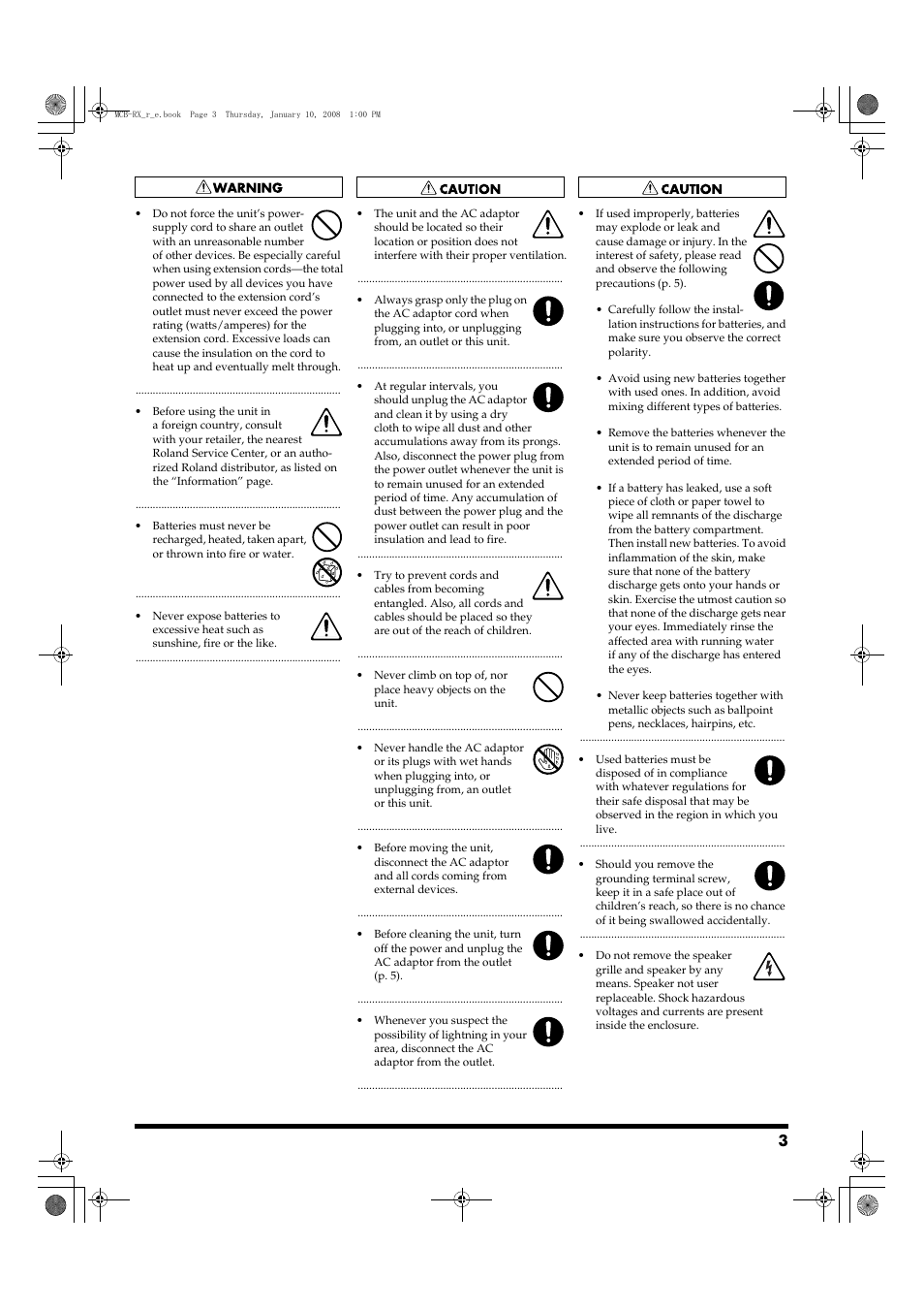 Roland Musical Instrument Amplifier User Manual | Page 3 / 52