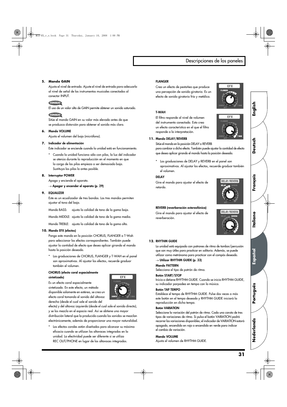 31 descripciones de los paneles | Roland Musical Instrument Amplifier User Manual | Page 31 / 52