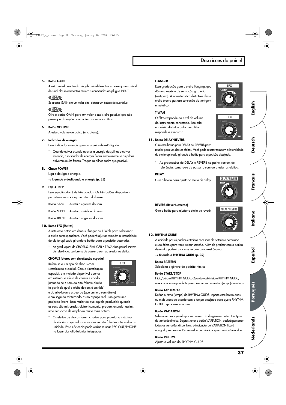 37 descrições do painel | Roland Musical Instrument Amplifier User Manual | Page 37 / 52