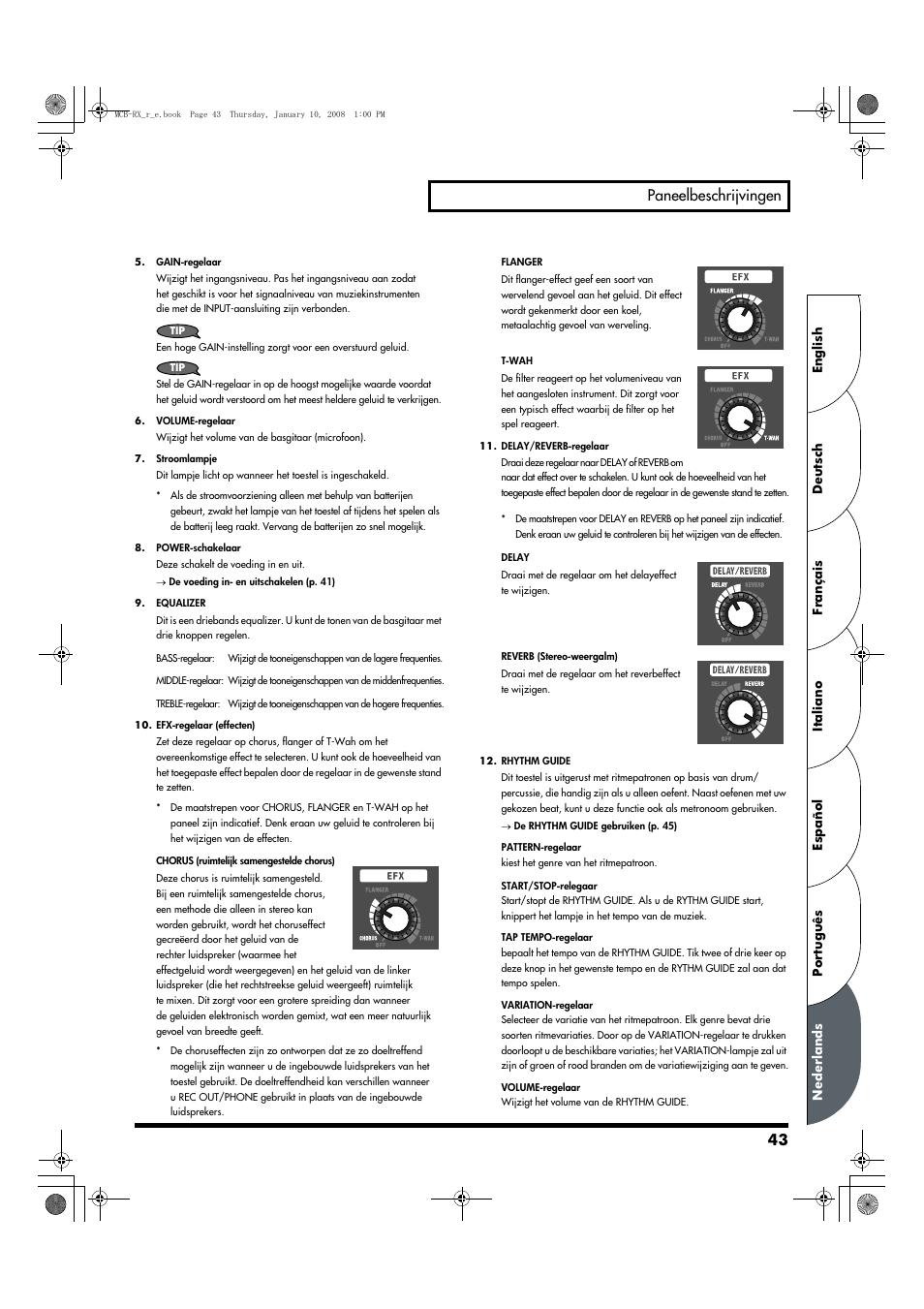 43 paneelbeschrijvingen | Roland Musical Instrument Amplifier User Manual | Page 43 / 52