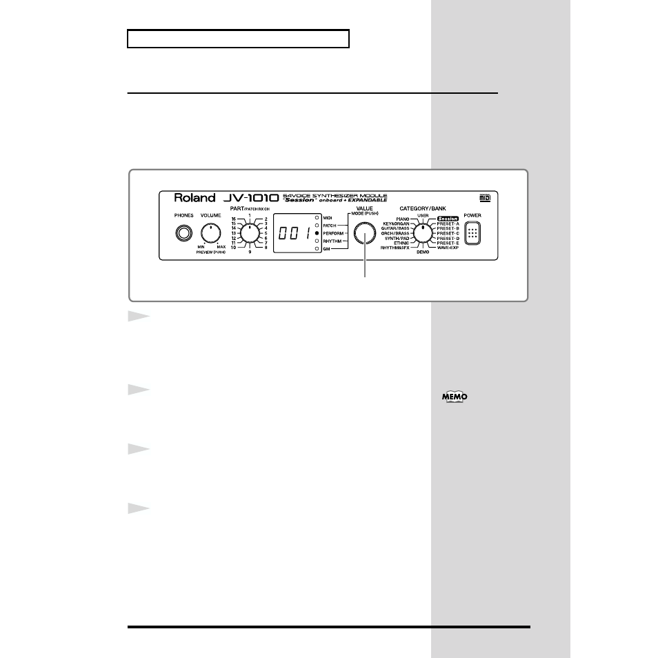 Changing a rhythm set | Roland JV-1010 User Manual | Page 36 / 96