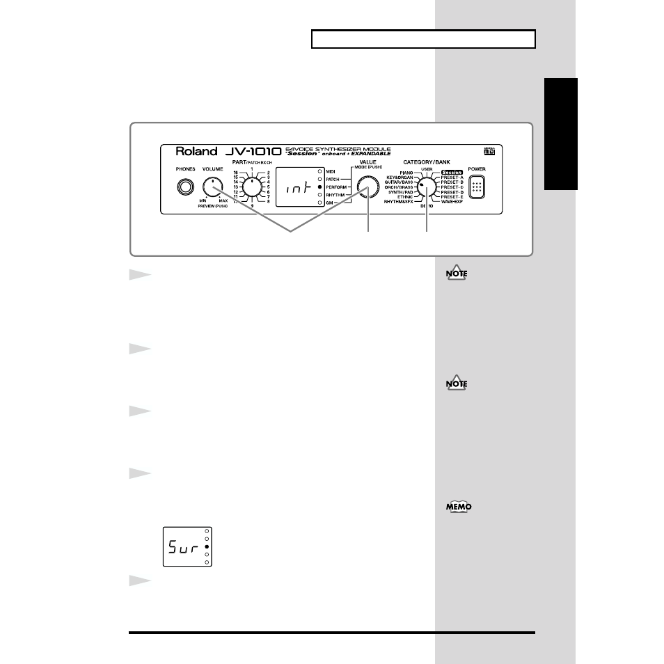 Initializing the settings (initialize) | Roland JV-1010 User Manual | Page 47 / 96