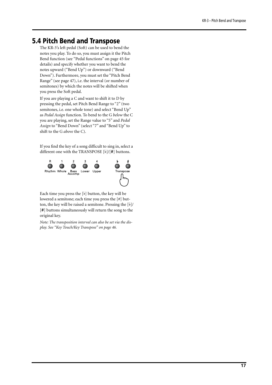 4 pitch bend and transpose | Roland KR-3 User Manual | Page 18 / 64