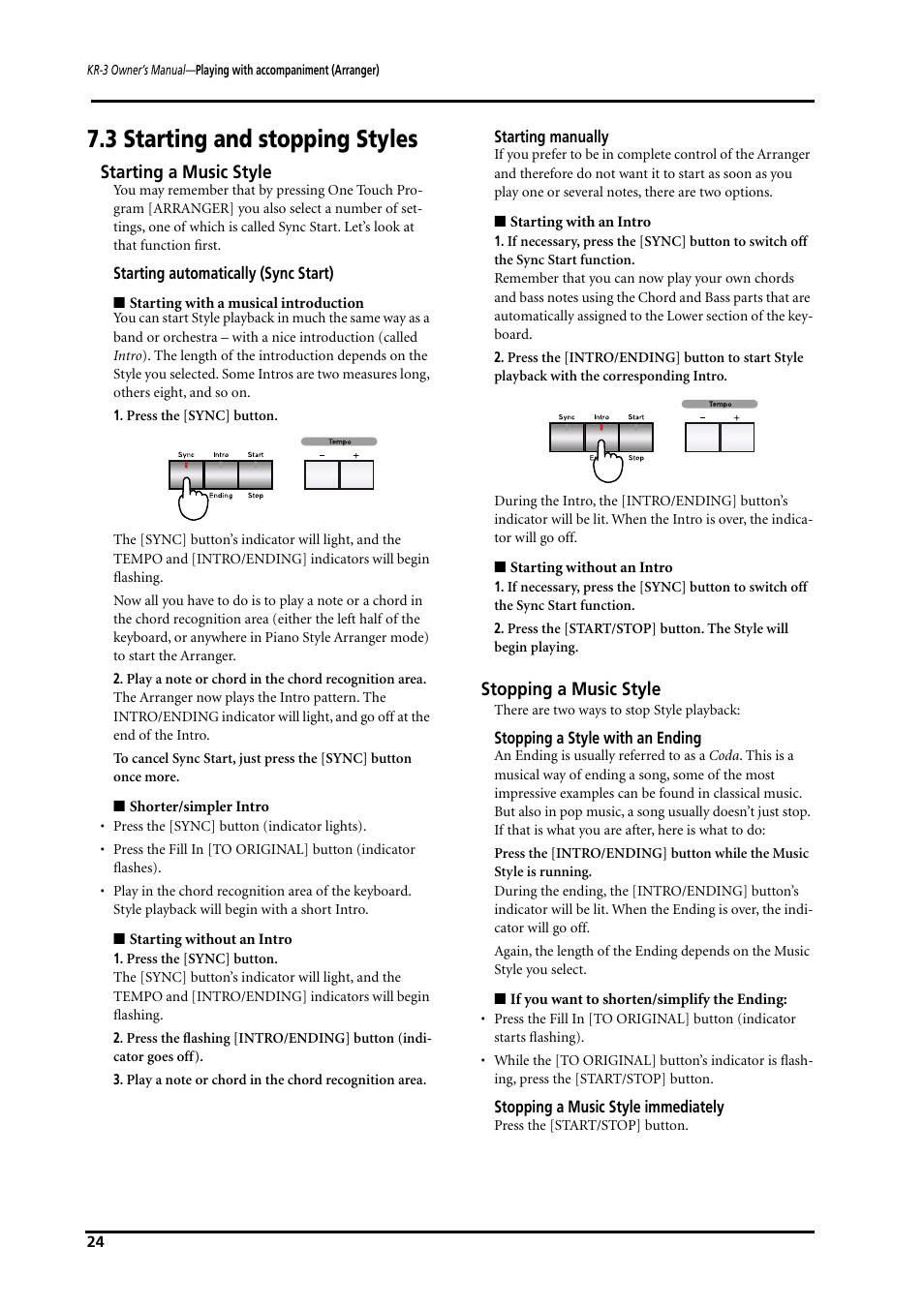 3 starting and stopping styles | Roland KR-3 User Manual | Page 25 / 64