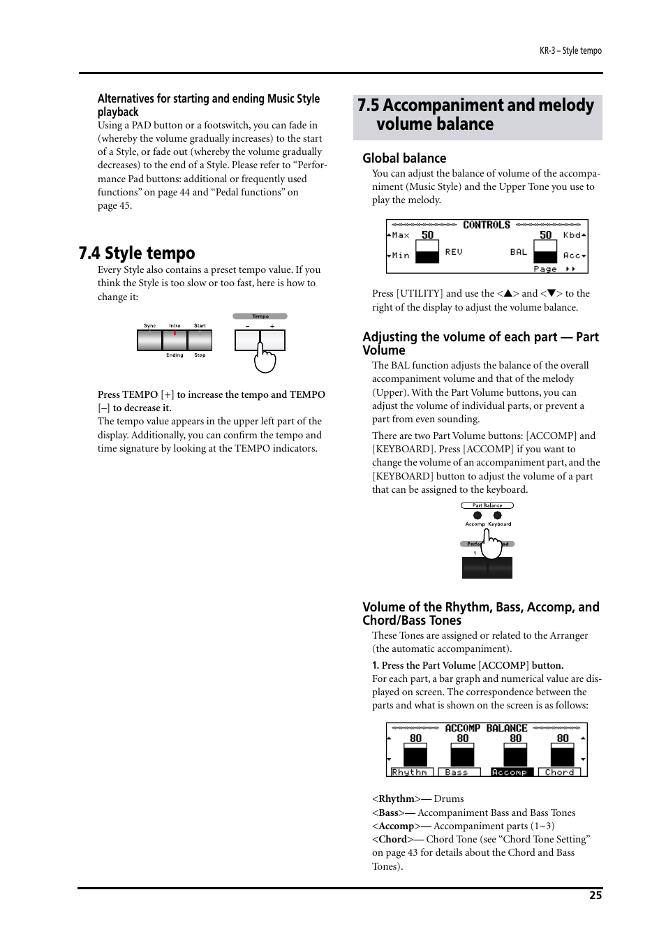 4 style tempo, 5 accompaniment and melody volume balance | Roland KR-3 User Manual | Page 26 / 64