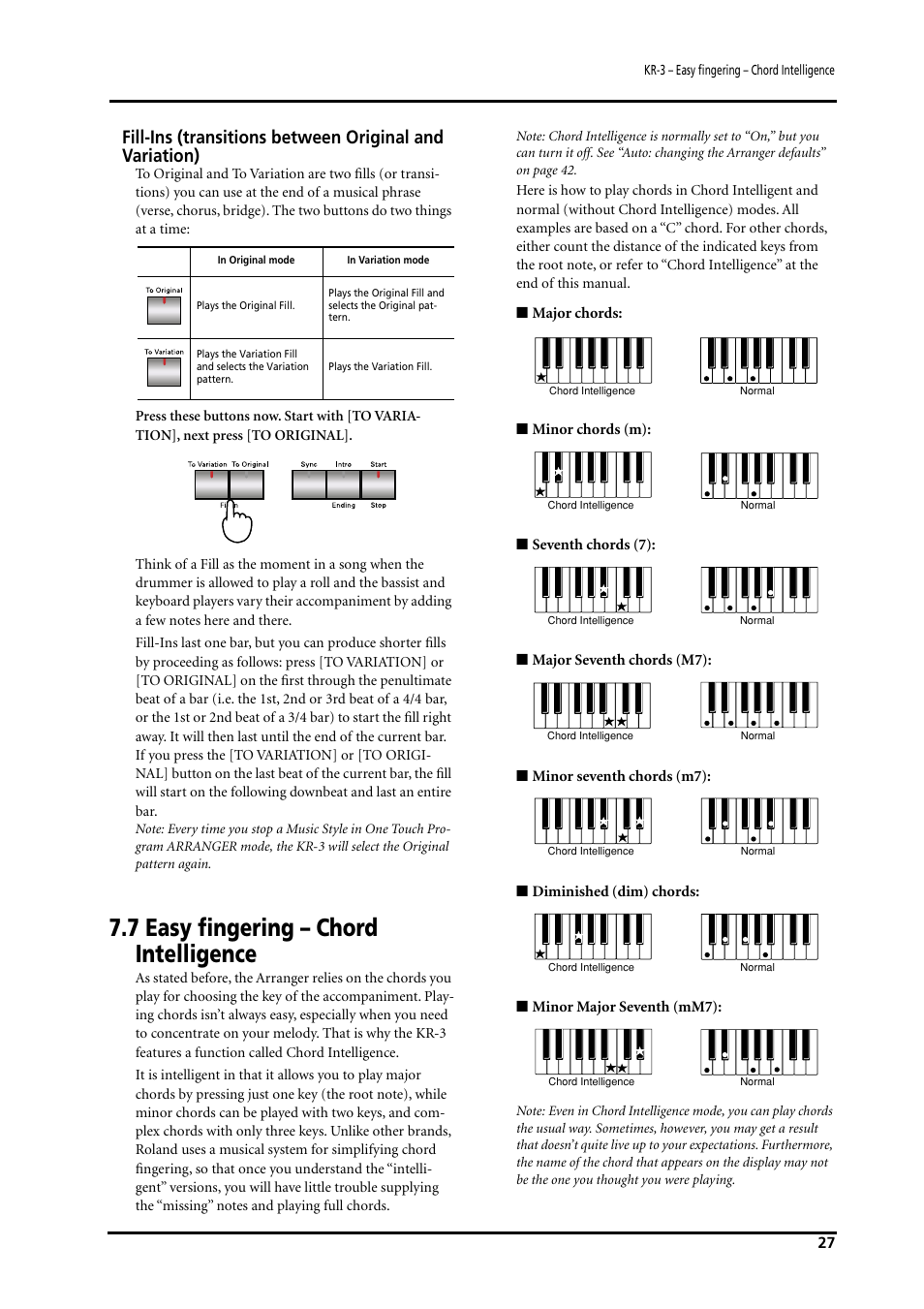 7 easy fingering – chord intelligence | Roland KR-3 User Manual | Page 28 / 64