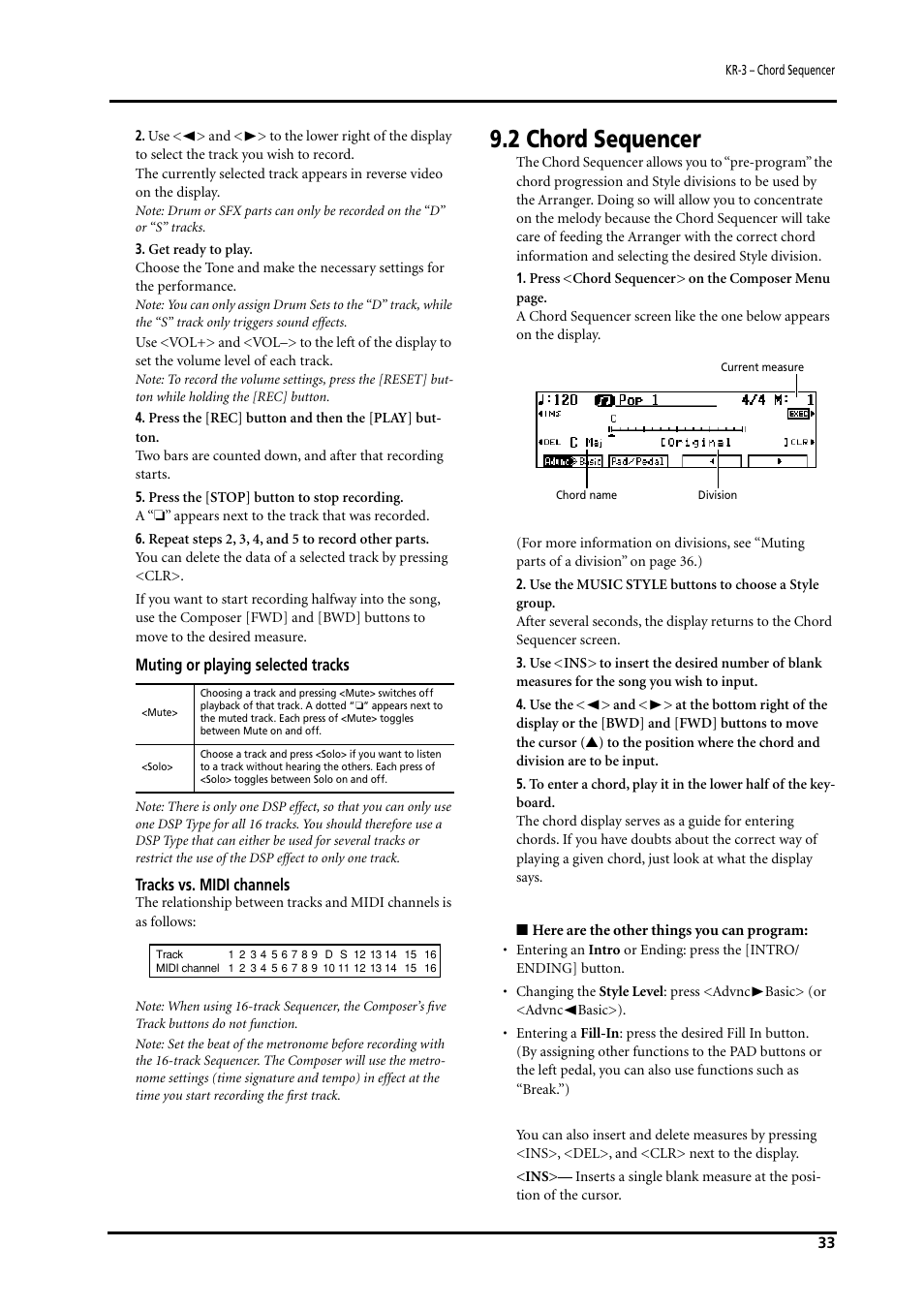 2 chord sequencer | Roland KR-3 User Manual | Page 34 / 64