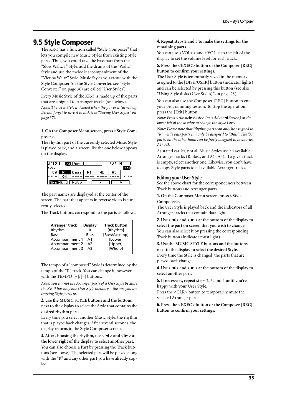 5 style composer | Roland KR-3 User Manual | Page 36 / 64