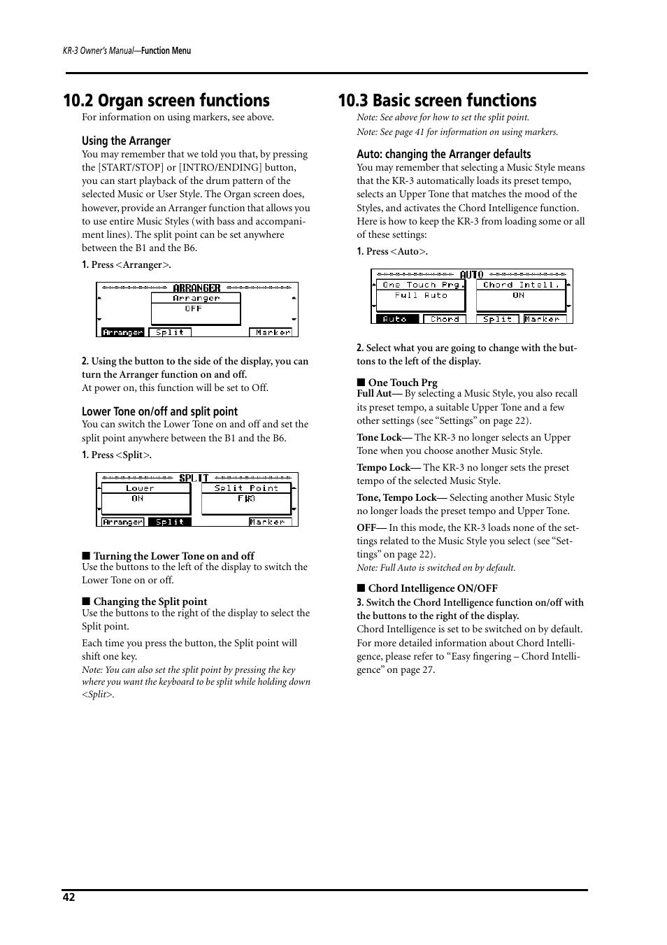 2 organ screen functions, 3 basic screen functions | Roland KR-3 User Manual | Page 43 / 64