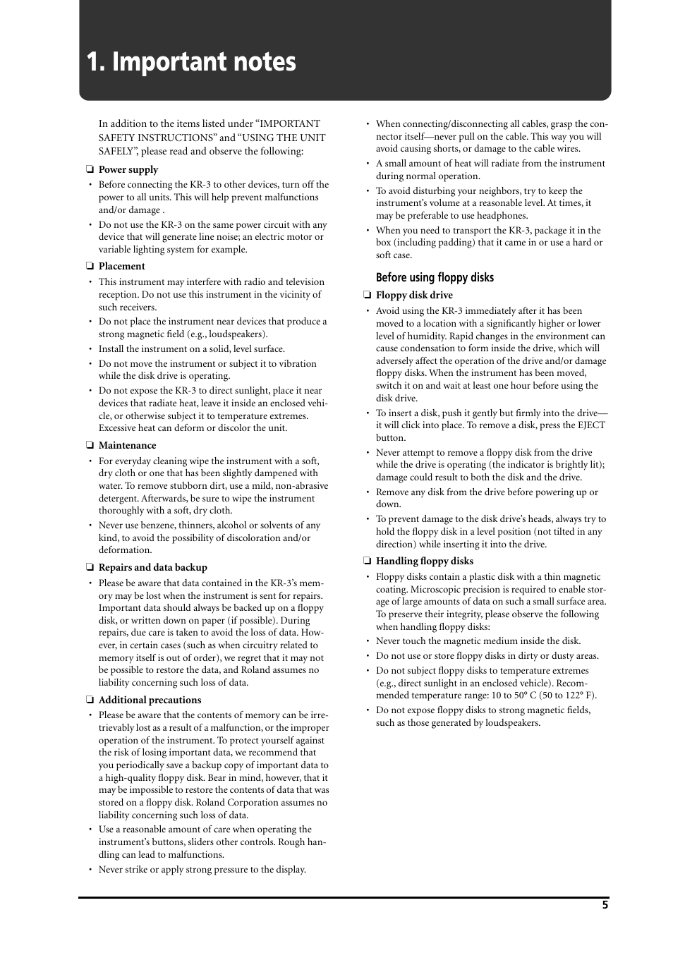 Roland KR-3 User Manual | Page 6 / 64