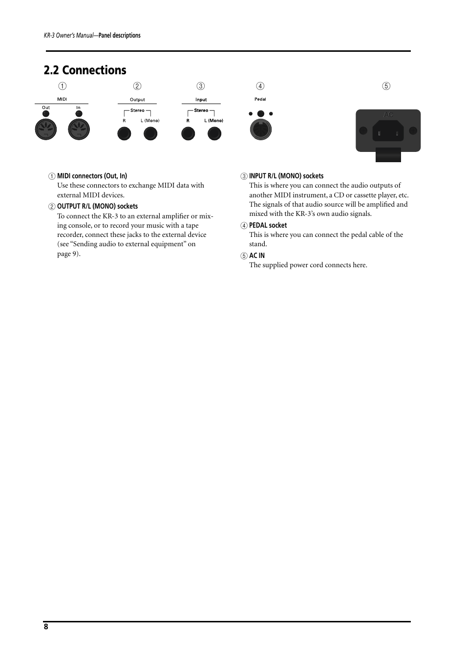 2 connections | Roland KR-3 User Manual | Page 9 / 64