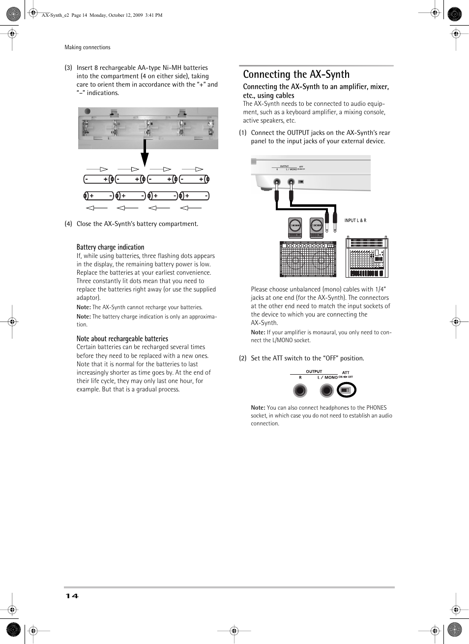 Connecting the axsynth, Connecting the ax-synth | Roland AX-Synth User Manual | Page 14 / 44