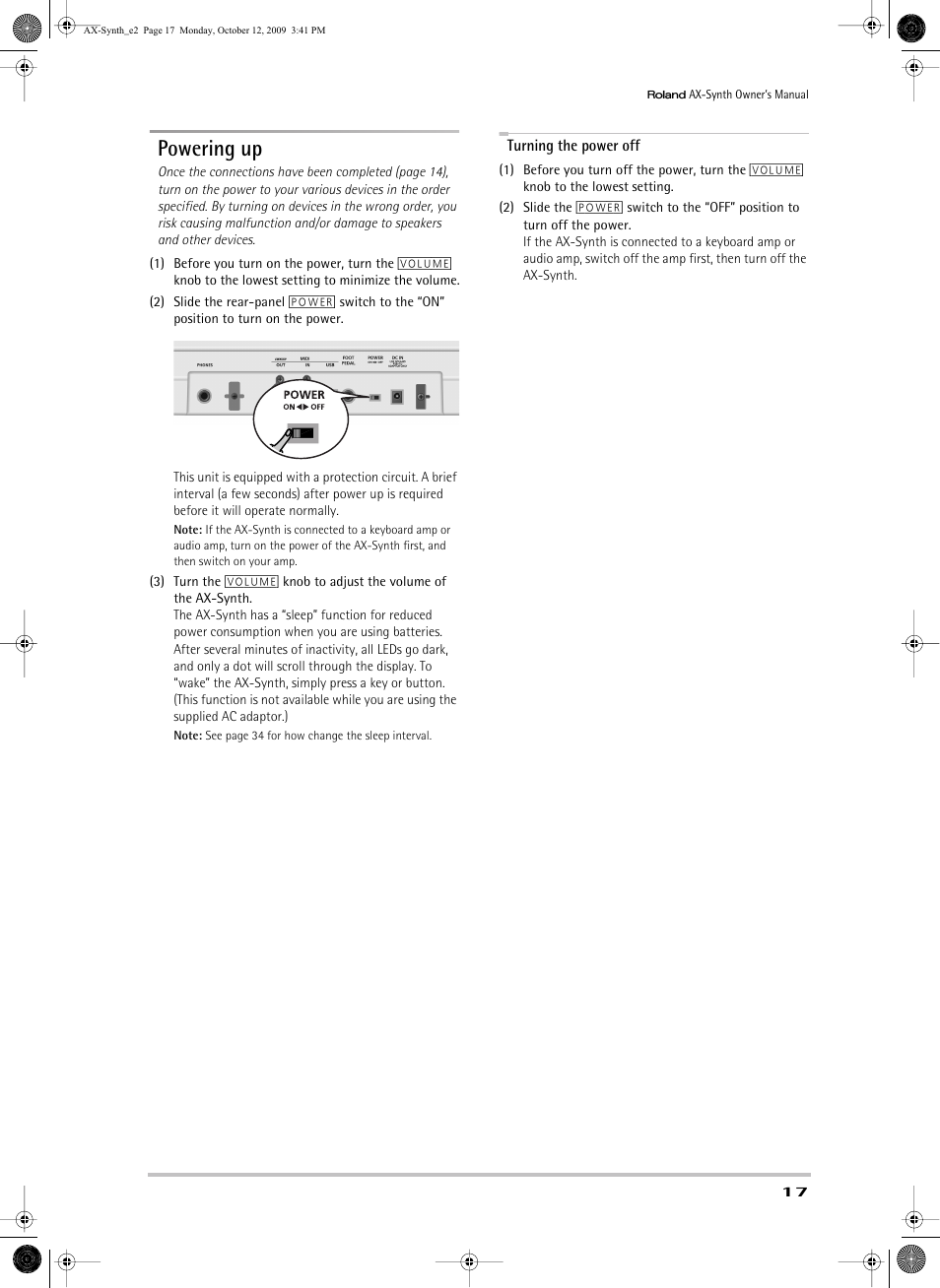 Powering up | Roland AX-Synth User Manual | Page 17 / 44