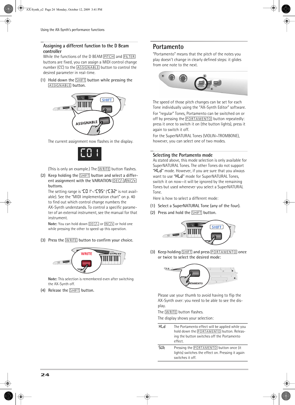 Portamento, Function to the d beam controller (see p. 24) | Roland AX-Synth User Manual | Page 24 / 44
