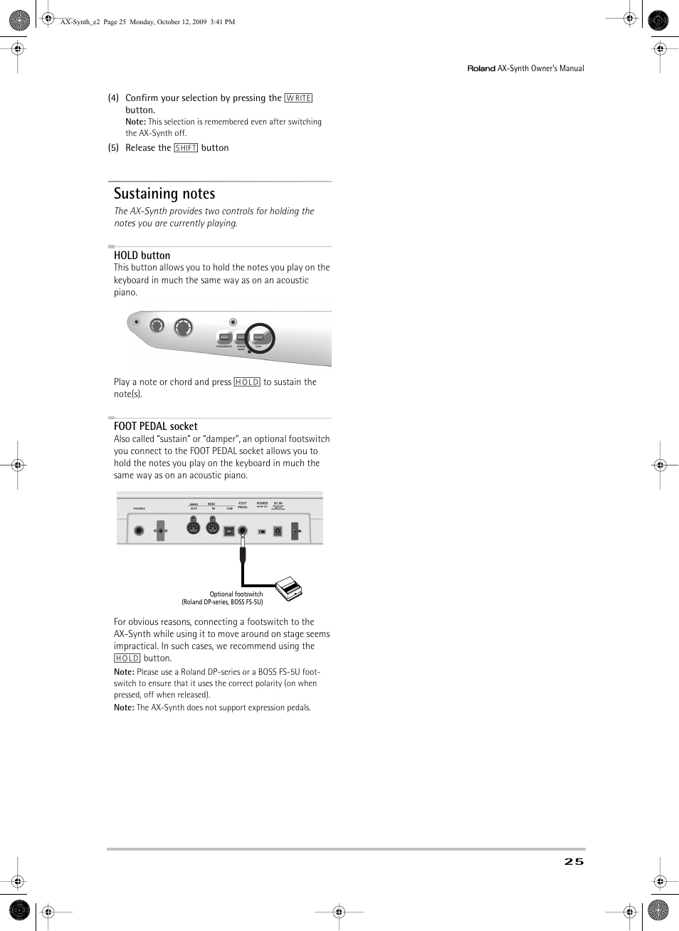 Sustaining notes, Playing (see p. 25) | Roland AX-Synth User Manual | Page 25 / 44