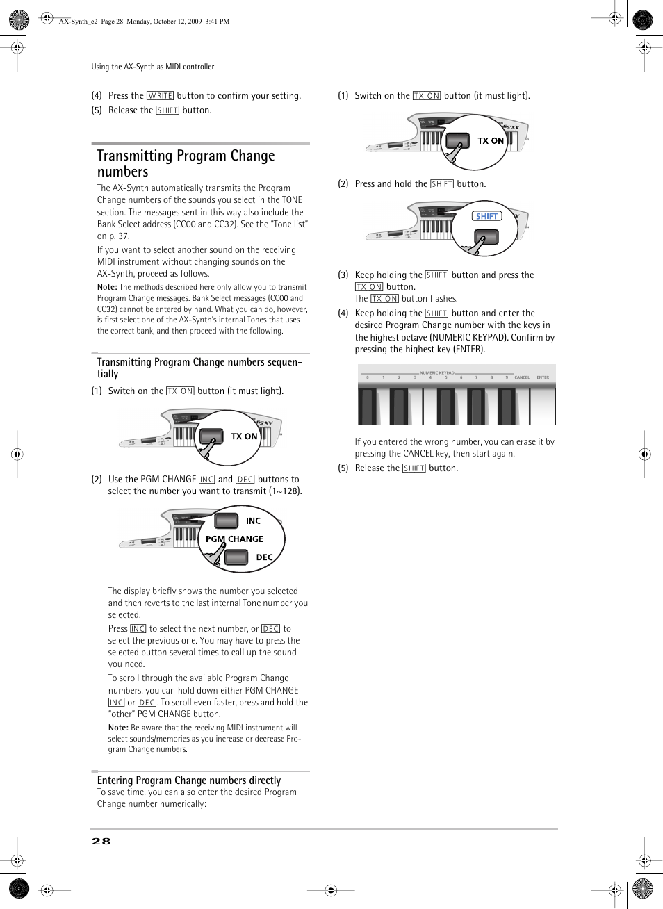 Transmitting program change numbers, Directly, however (see p. 28) | Roland AX-Synth User Manual | Page 28 / 44