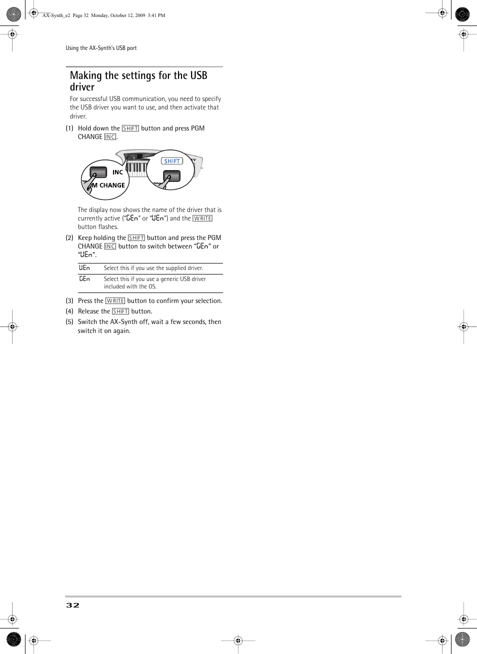 Making the settings for the usb driver | Roland AX-Synth User Manual | Page 32 / 44