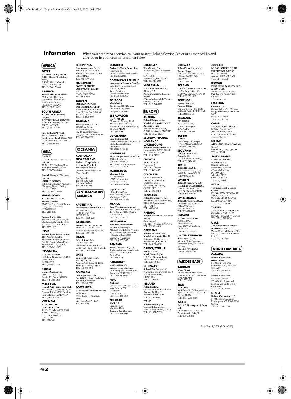 Information | Roland AX-Synth User Manual | Page 42 / 44