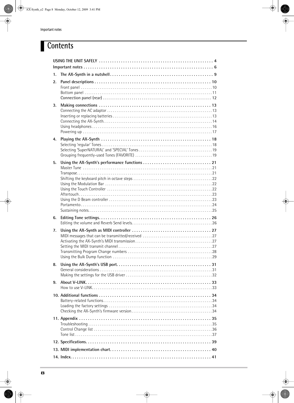 Roland AX-Synth User Manual | Page 8 / 44