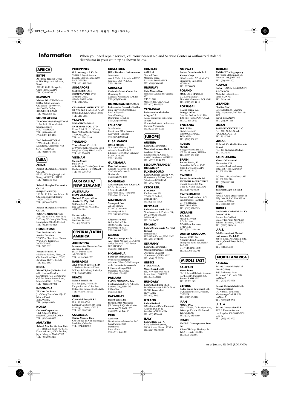 Information | Roland HP103 User Manual | Page 54 / 56