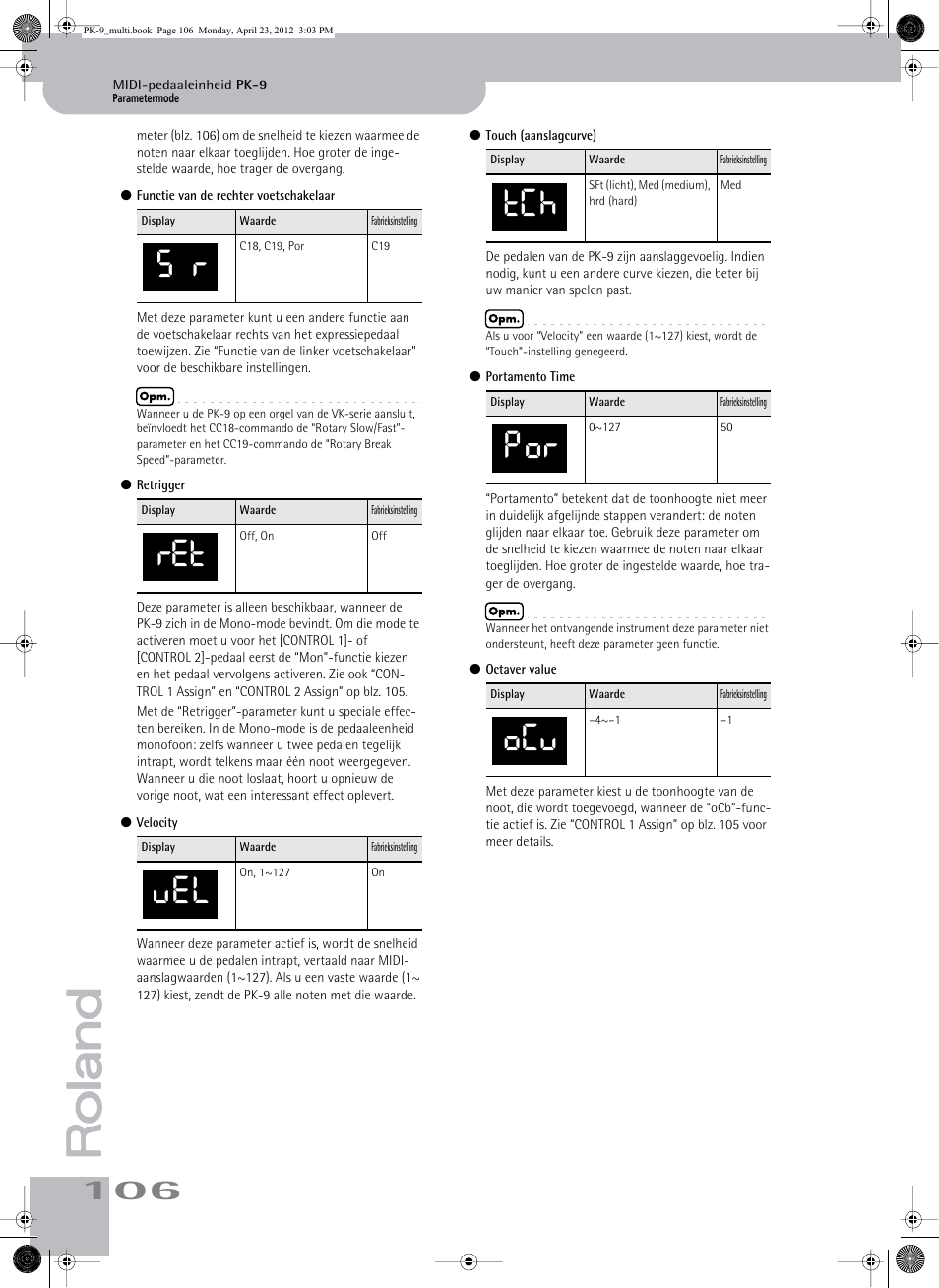 S r ret vel, Tch por ocv | Roland Bass Pedals PK-9 User Manual | Page 106 / 116