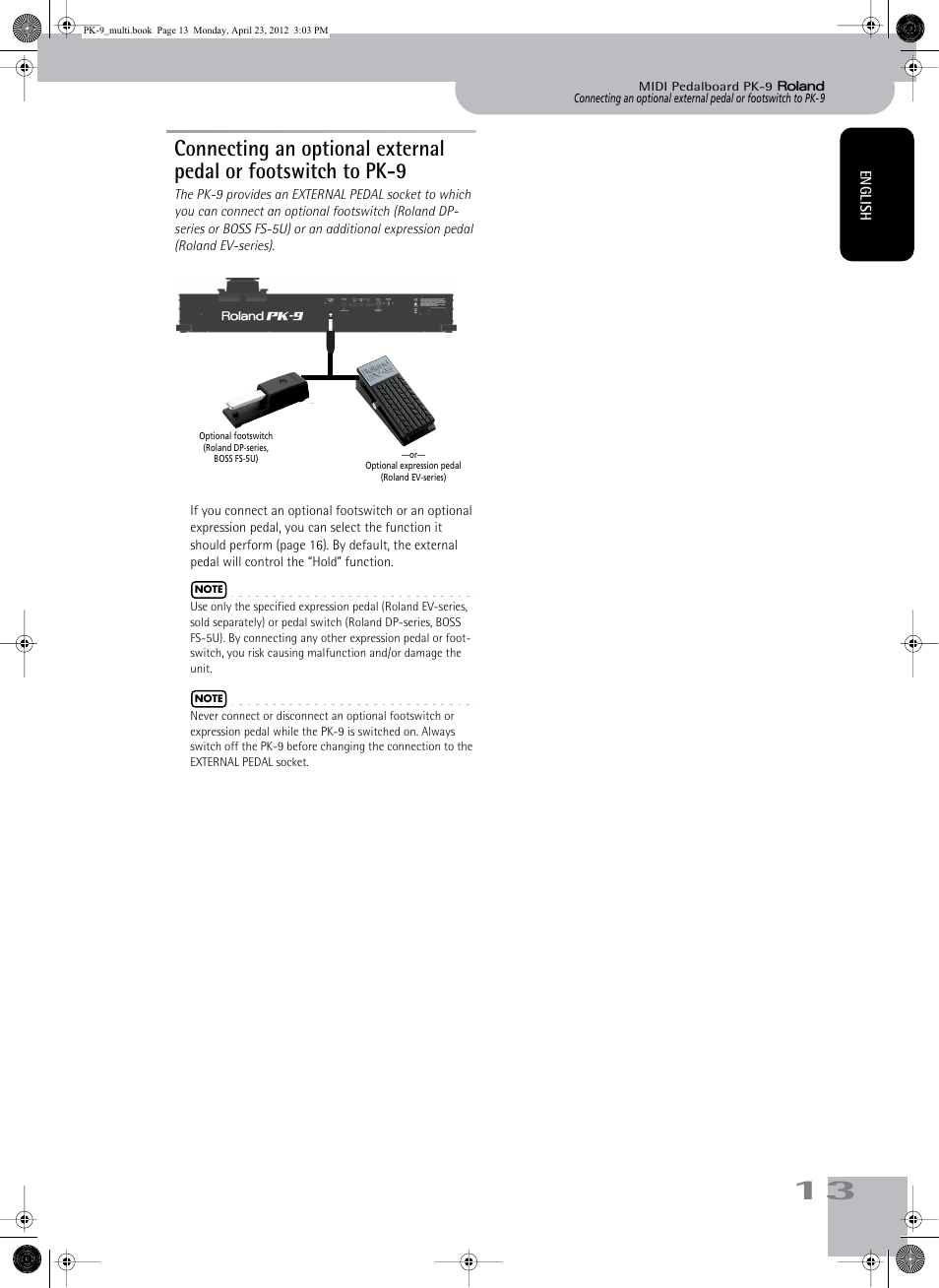 Roland Bass Pedals PK-9 User Manual | Page 13 / 116