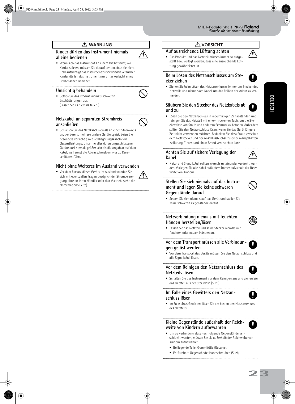 Roland Bass Pedals PK-9 User Manual | Page 23 / 116