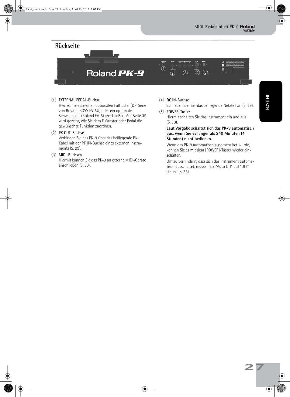 Rückseite | Roland Bass Pedals PK-9 User Manual | Page 27 / 116